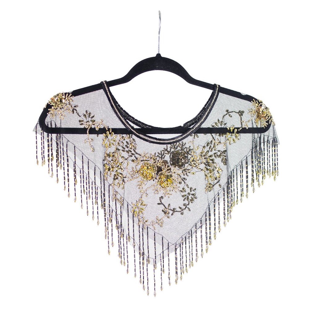 Embroidered cropped, mesh top with gold embellishment